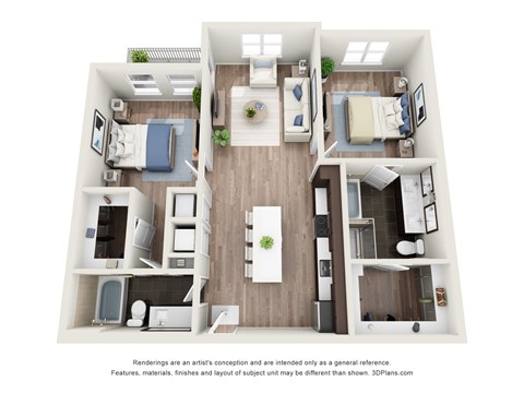 Floor plan for 2 beds, 2 baths, 1172 sqft